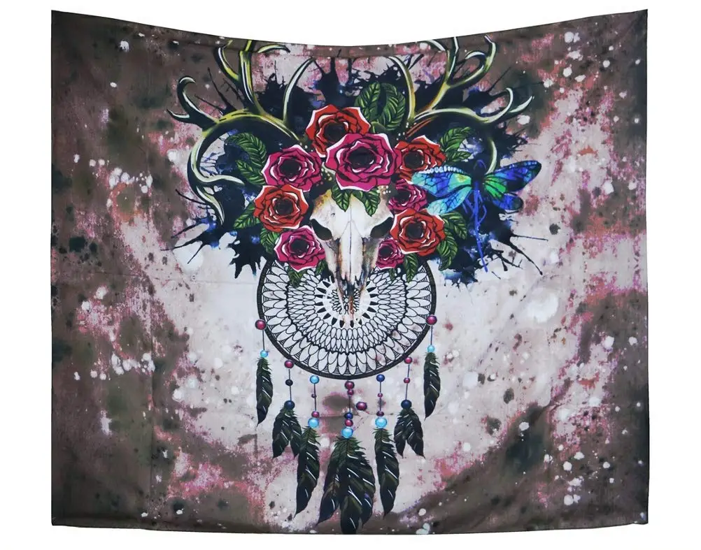 

Dreamcatcher Indian Bohemian Hippie Tapestry Beach Throw Towel Skull Deer Head