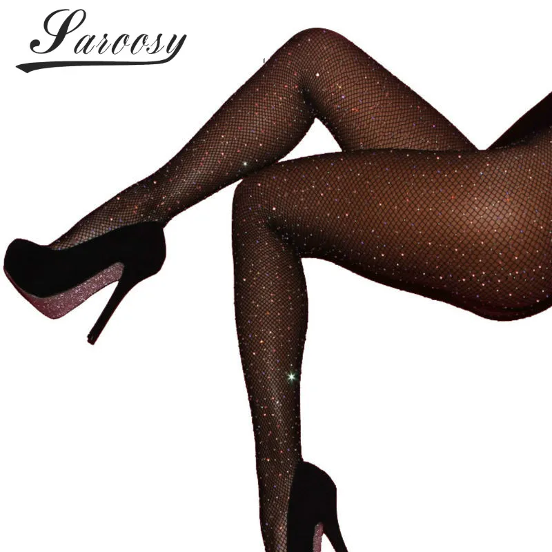 

SAROOSY Shiny Crystal Fishnet Tights Pantyhose Stockings for Women Multi Color Diamonds Fish Net Tights Plus Size