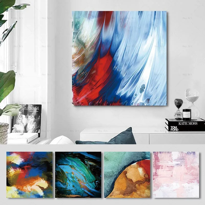 Современные холст абстрактная живопись перо акварель стены искусства синий и