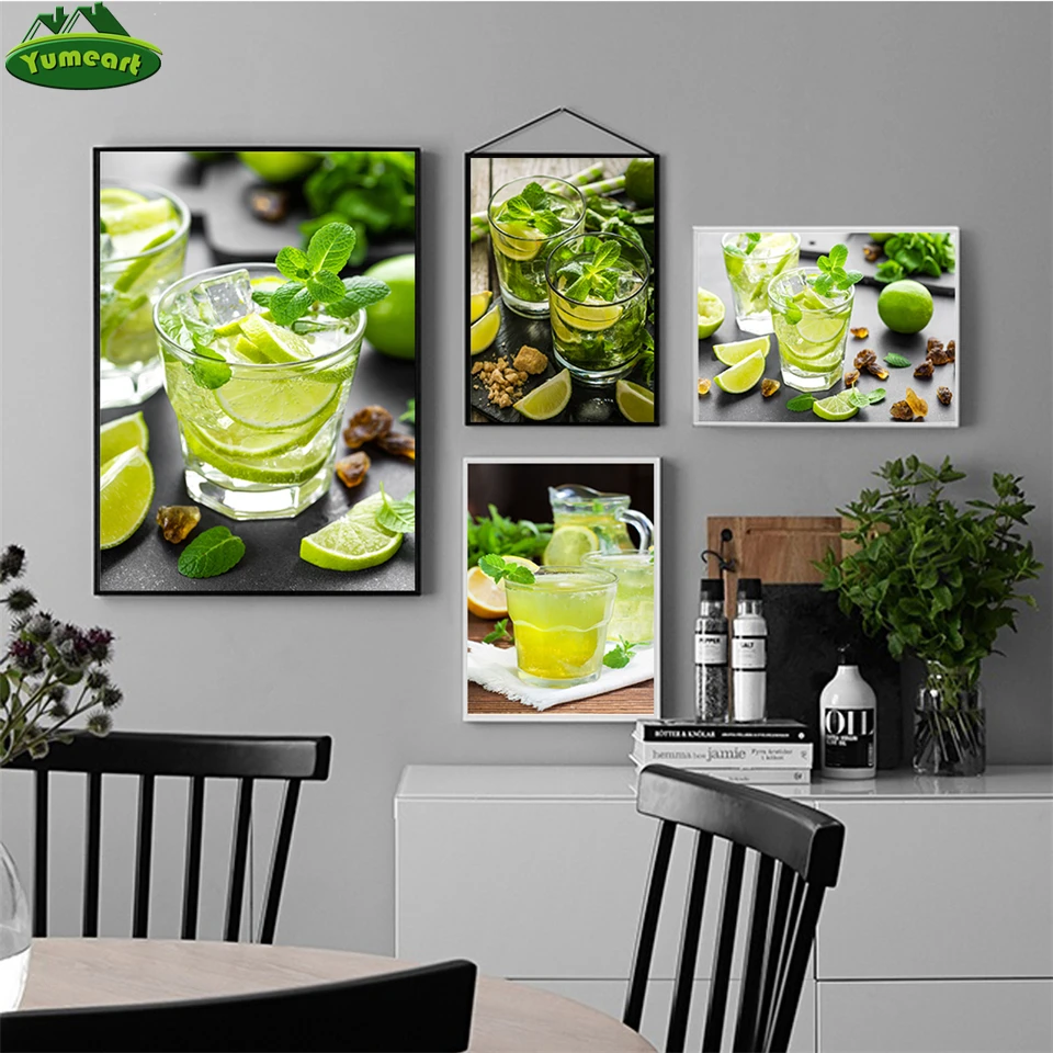 Скандинавский Багровый и лаймовый Мохито принты свежих цитрусовых коктейлей