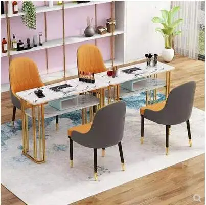 

Manicure table and chair set single double net red double layer manicure table simple modern Nordic Ins iron environmental wood