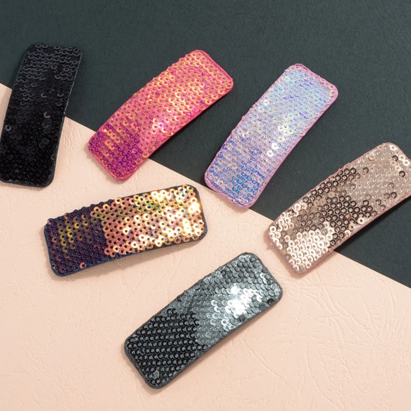 

New Pu Leather Sequins Hair Clips For Girls Geometric Hairpin BB Clip Women Fashion DIY Party Hairpins kids Hair Accessories