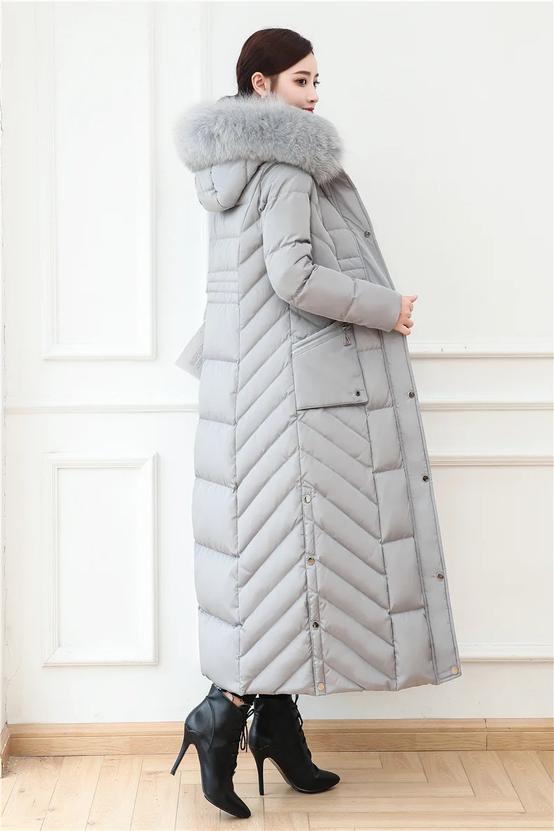 S- 4XL plus size Winter over the knee X-long 90% Duck down coat female X-Long thick warm Down Jacket real fox fur Parkas F442