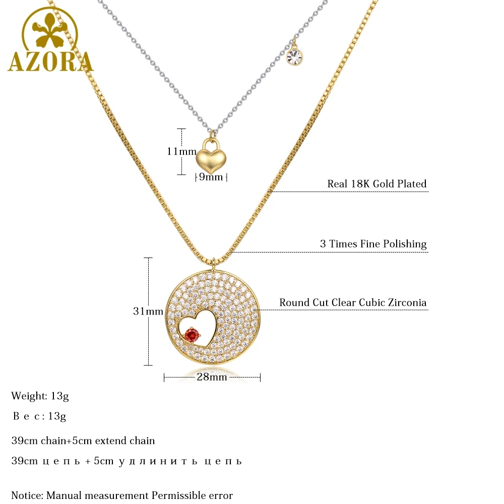 Женское Ожерелье с фианитом AZORA Золотистое двойным сердцем украшенное TN0287 |