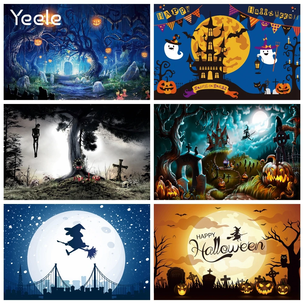 Yeele Halloween Night Moon Ghost Bats Tombs Castle Photography Backdrops Personalized Photographic Backgrounds For Photo Studio |