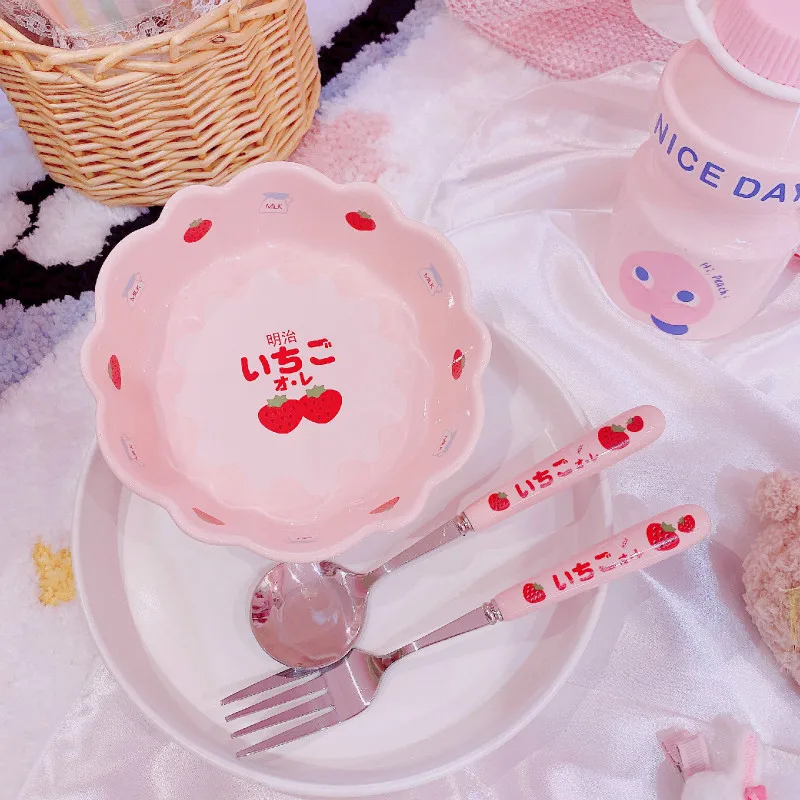 Милая керамическая чаша в виде клубники с ложкой столовые приборы миска для