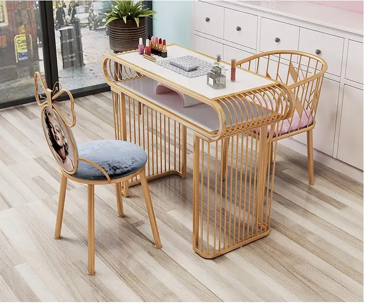 

New light luxury nail table and chair set single double triple modern minimalist net celebrity beauty shop marble nail table