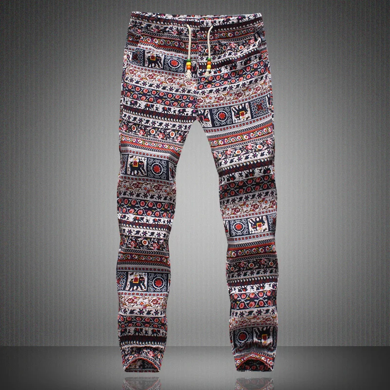 

2021 New Fashion Summer Spring Autumn Men Floral Print Joggers Male Casual Pants Mens Sweatpants Linen Trouser