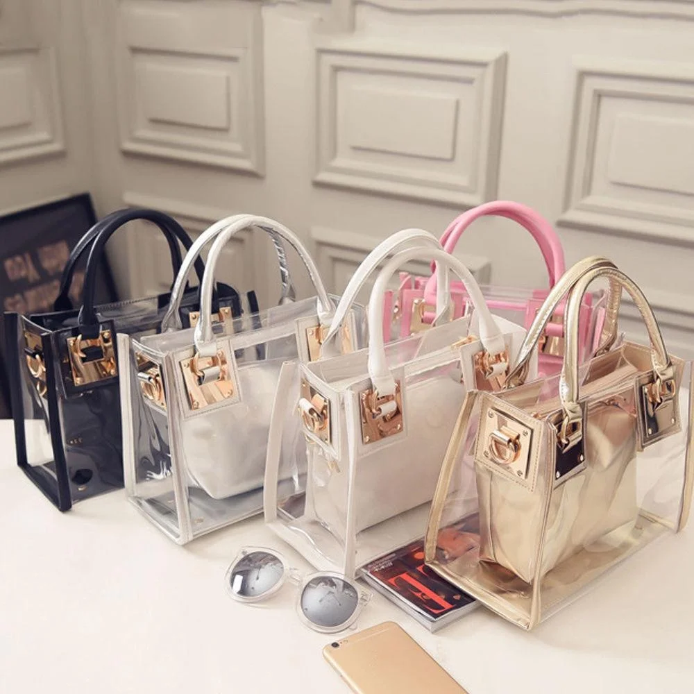 

2pcs Women Fashion Shoulder Bag Clear Jelly Clutch Purse Transparent Handbag
