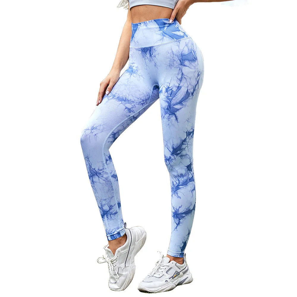 

Yoga Pants Tie-Dyed Women High-Waist Fitness Peach Hips Sports Leggings Quick-Drying Jogging Cropped Pants Female Sportswear