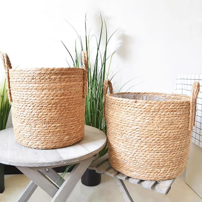 

1pcs Seagrass Wickerwork Basket Rattan Hanging Flower Pot Dirty Laundry Hamper Storage Basket Dropshipping Basket Home Decor