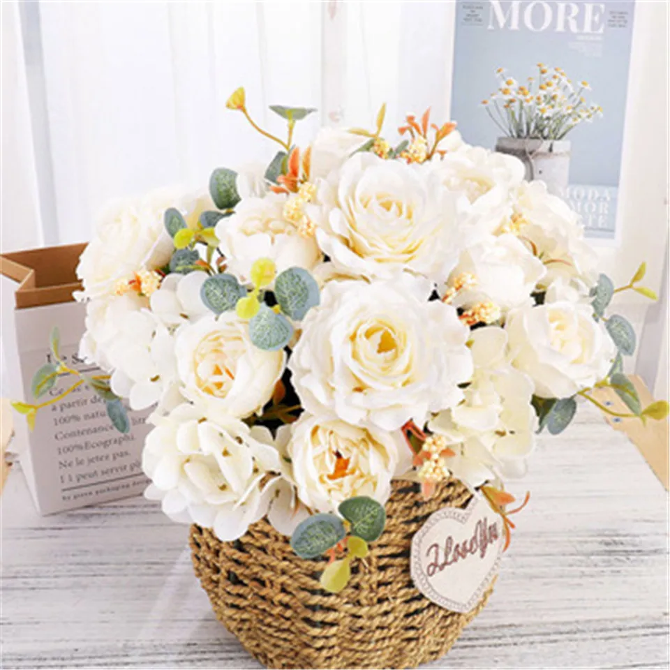 

1 Bouquet 5 Heads 30cm Rose Artificial Flowers Camellia Silk Fake Flower Party Wedding Decoration Peony Home Decor Garden Flower