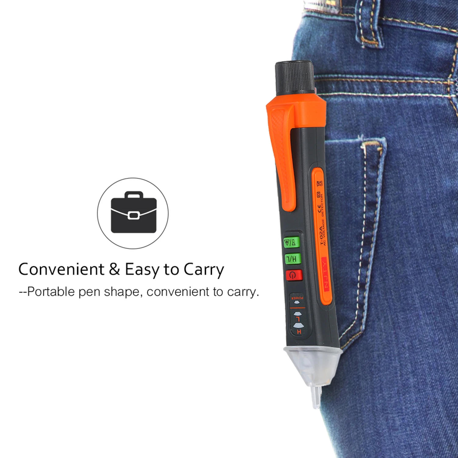 

NJTY Portable Non-contact AC Voltage Tester Pen Shaped V~Alert Detector Sound and Light Alarm and LED Flashlight and Laser pen