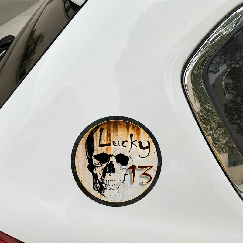 

Hot Personality for Lucky 13 Skull Skeleton Rat Rod Gasser Rusty Drift JDM Racing Motorcycle Helmet Decal Car Sticker Waterproof