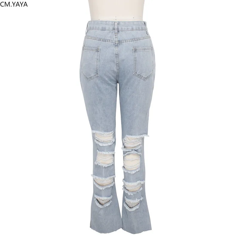 Зимние джинсовые обтягивающие брюки женские Ретро рваные джинсы Широкие с