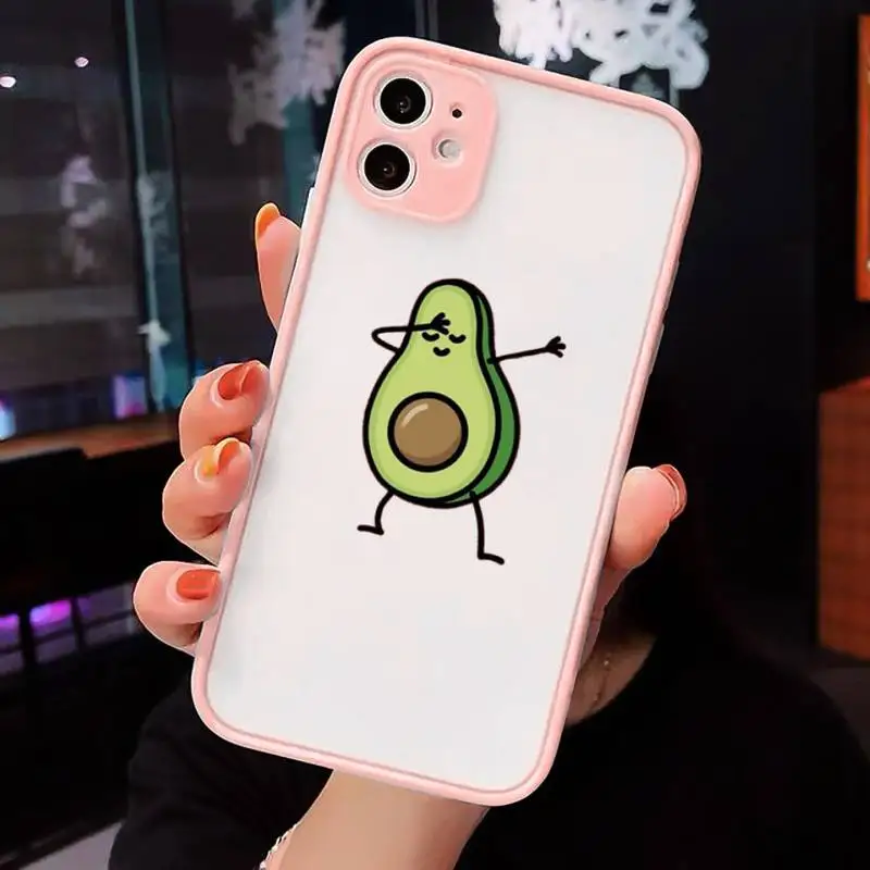 

Cute avocado cartoon Phone Case For iPhone 12 11 Mini Pro XR XS Max 7 8 Plus X Matte transparent Pink Back Cover