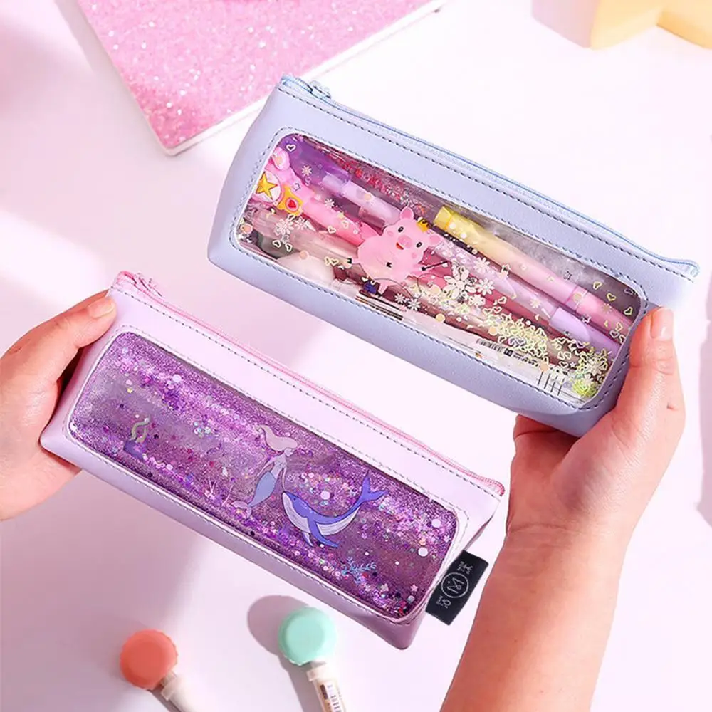 Розовый прозрачный мультфильм водонепроницаемый Pu джинсовый пенал школьные