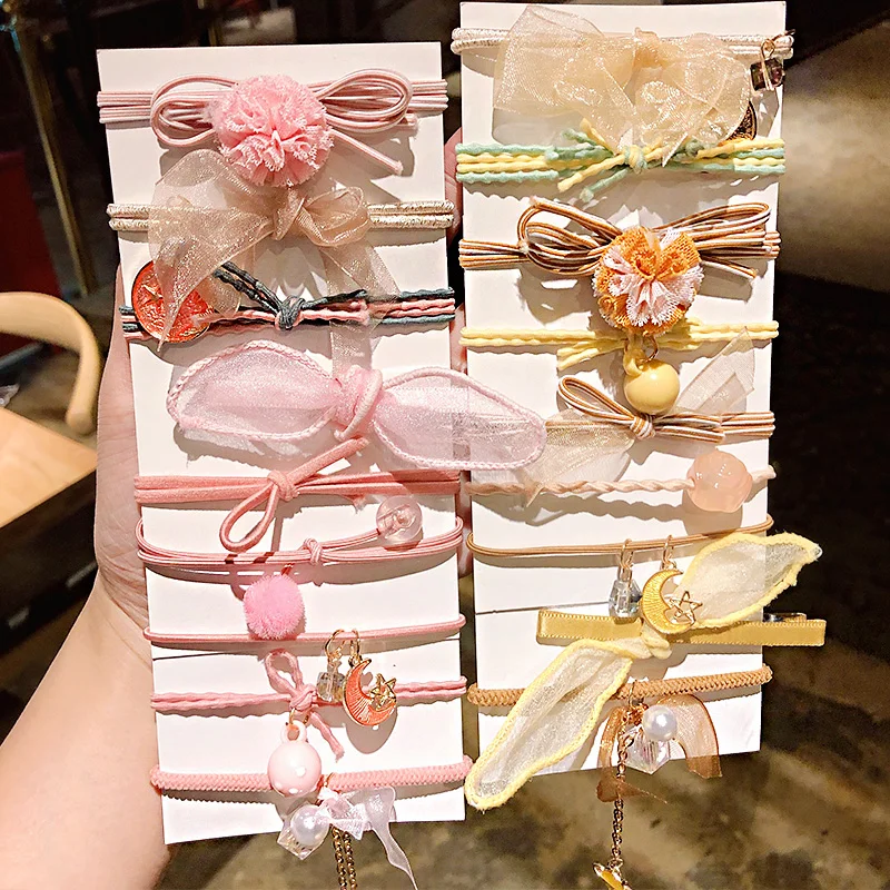 Резинки для волос с бантом женские эластичные геометрическим узором 9 шт./компл. |