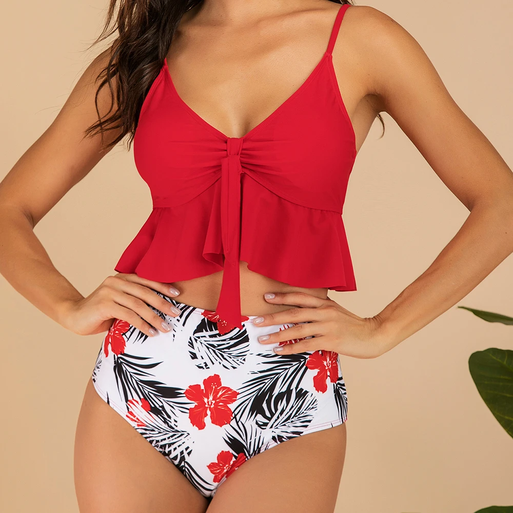 Женский цветочный купальник с оборками сексуальное бикини 2019 женский высокой
