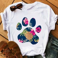 pineapple flower cat paw print t shirt women clothes 2021 funny white tshirt femme harajuku kawaii t shirt female summer tops