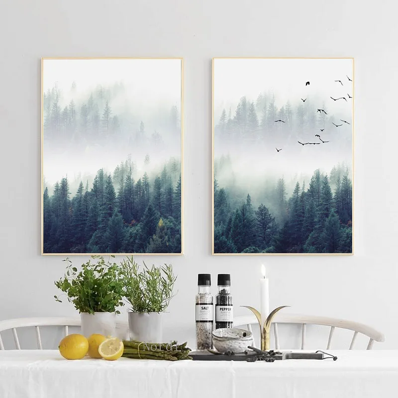 Настенный постер в скандинавском стиле с изображением леса принты неба птицы