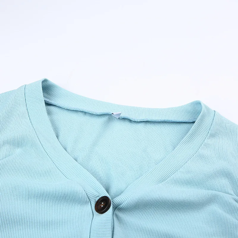 

Autumn Women's New V-neck Short Black Blue Single-Breasted Sweater Sweater Cardigan