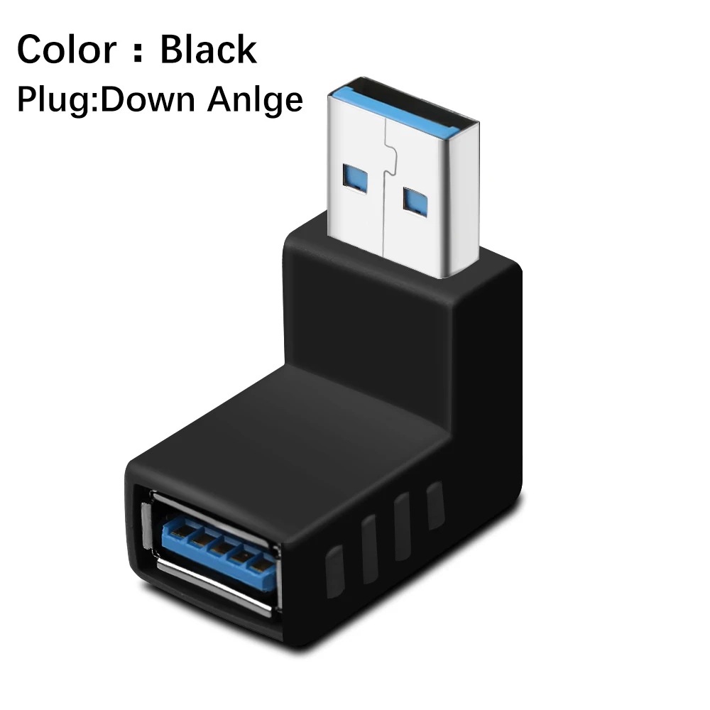 1 шт. 90 градусов USB 3,0 мужчина к гнезду левый и правый угловой адаптер USB 3,0 AM/AF разъем для ноутбука/ПК компьютера - Цвет: black down angle