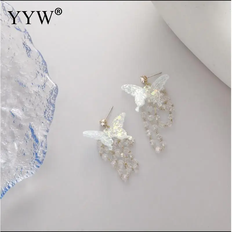 

Butterfly Waterfall Earrings Crystal Beaded Long Tassel Earrings Vintage French Sequin Butterfly Earrings For Woman Daily Wear