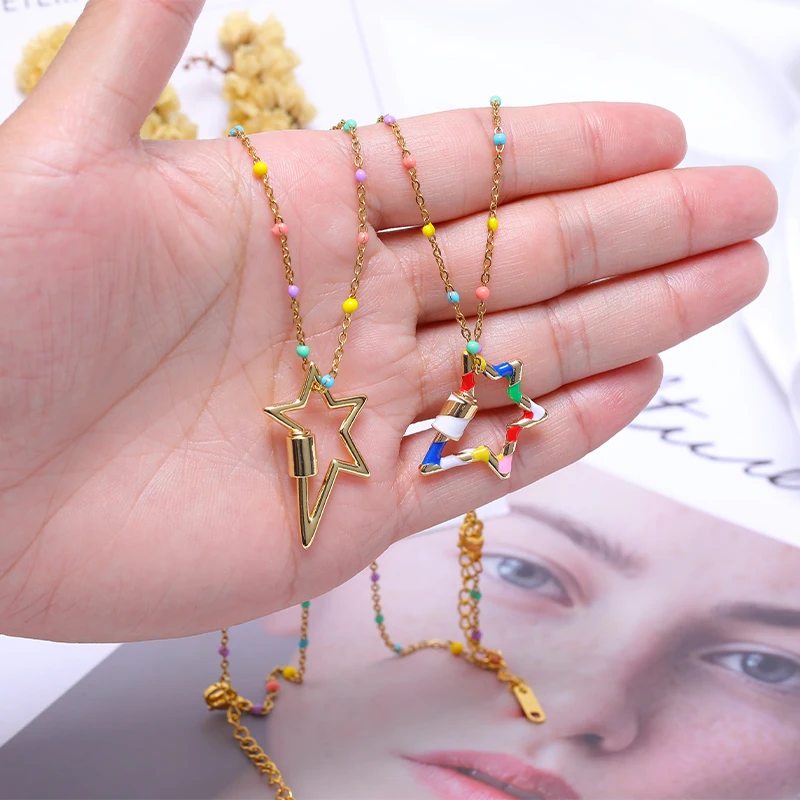 

JUWANG 2020 Fashion O-chain Necklaces For Women Enamel Stainless Steel Colorful Butterfly Pendant Necklace DIY Trendy Jewelry