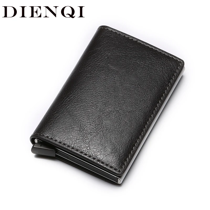 Мужской кошелек DIENQI с отделением для карт Rfid тонкий мини в три сложения серый