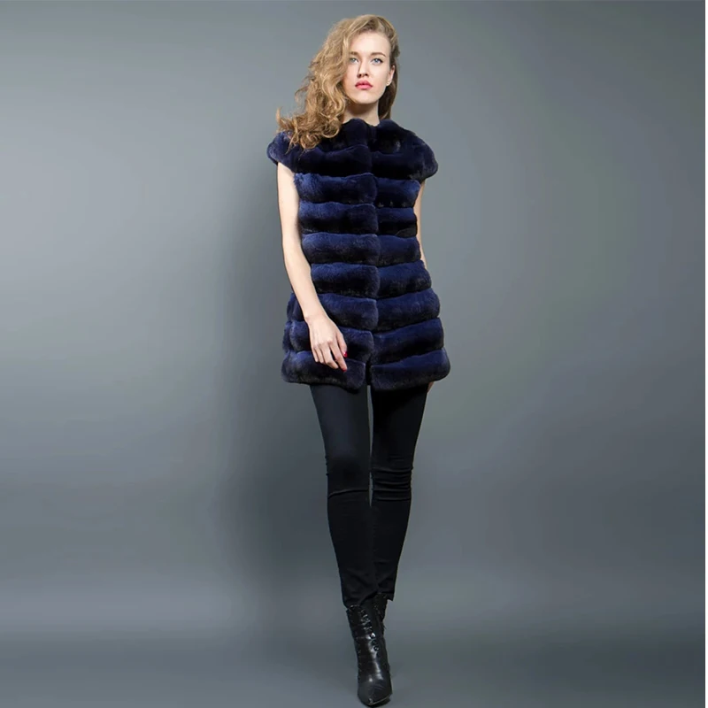 FURSARCAR 2021 Luxury Female Real Rex Rabbit Fur Coat Thick Warm Winter Women Genuine Natural Rabbit Fur Vest  Chinchilla Jacket