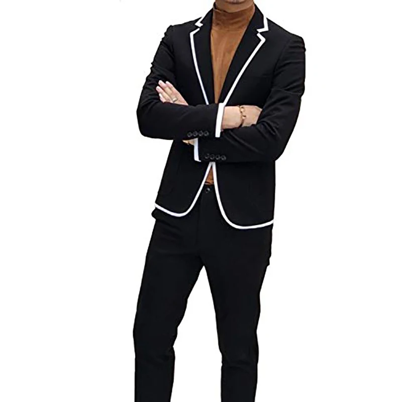 

Men's Wedding Party White Slim Fit Suits 2 Piece Jacket and Pants Set for Groom Marriage Tuxedo Formal Business Blazer Masculino