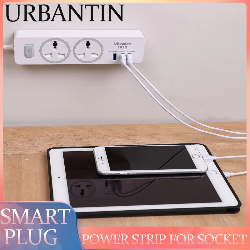 Urbantin Мощность розеток С 3 портами (стандарт 2 AC Smart Plug быстрая зарядка Стандартный