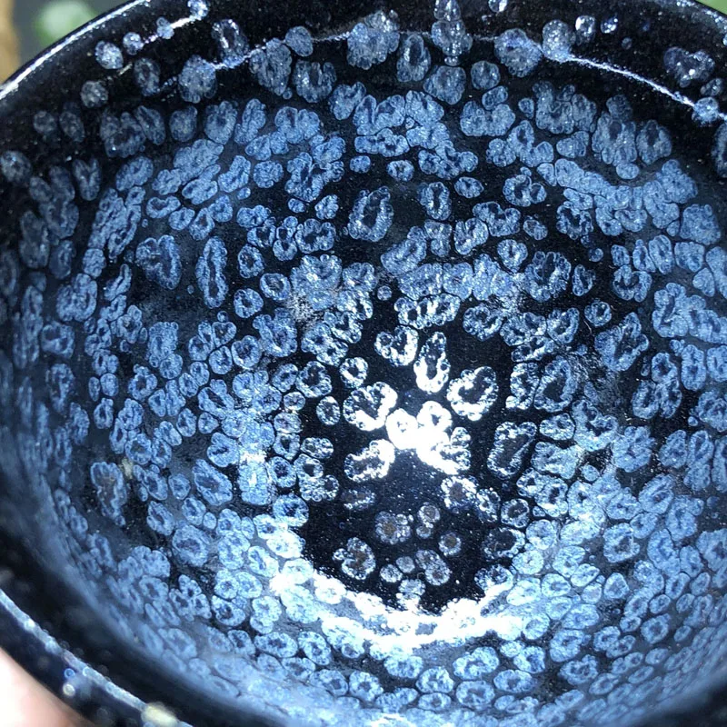 

Jianzhan Tenmoku Glaze Tea Cup Pottery Chawan Blue Rare Sky Eye Pattern Handmade Chinese Porcelain Best for Tea Ceremony