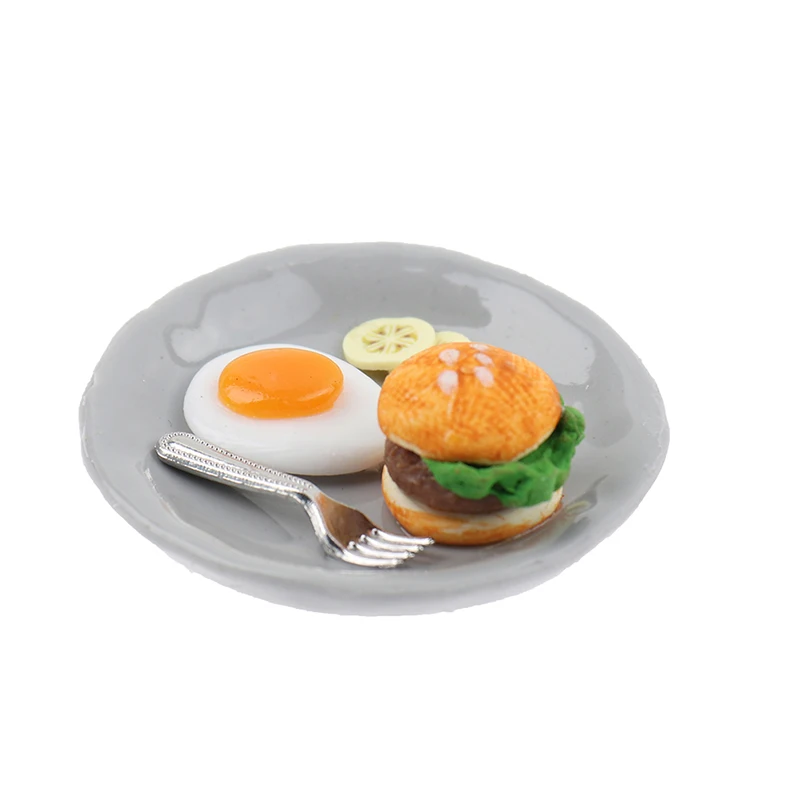 

Hot1Set Mini Resin Dollhouse Miniature Egg hamburger dish milk bottle Toys Doll Kitchen Accessories