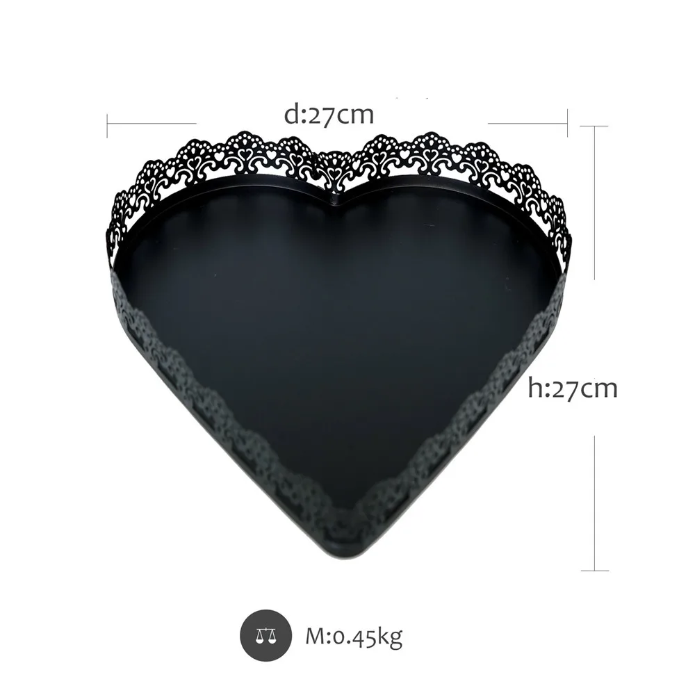 black L Нордический белый металлический лоток для хранения Ins черный в форме сердца, из Кружева обода Органайзер лотки фрукты десерт тарелка ювелирных изделий дисплей лоток - Цвет: black L