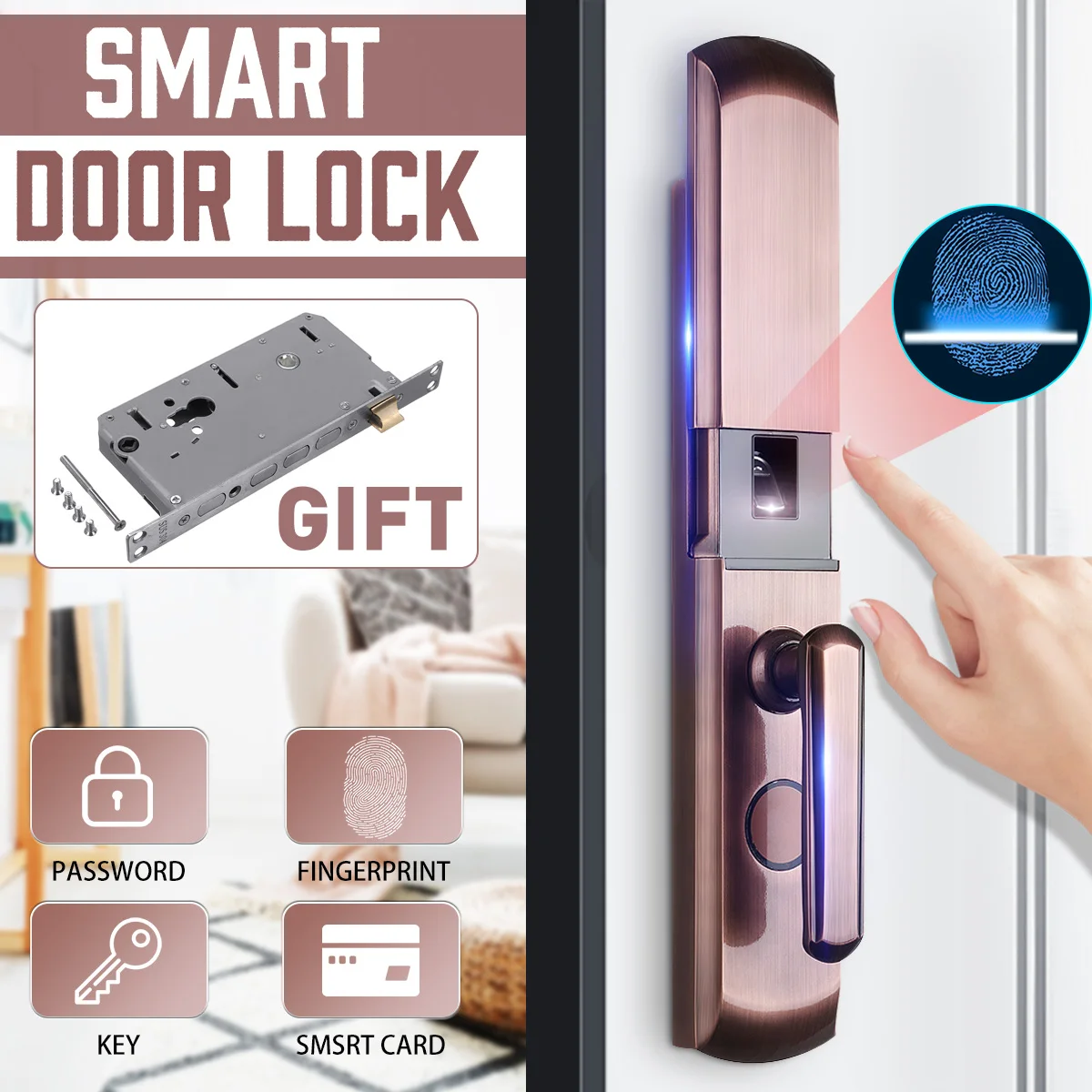 Электронный цифровой умный дверной замок с идентификацией через отпечатки