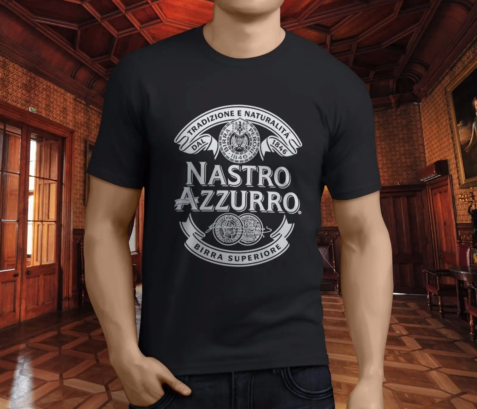 Новая популярная мужская Черная футболка перони Nastro Azzurro с итальянским пивом
