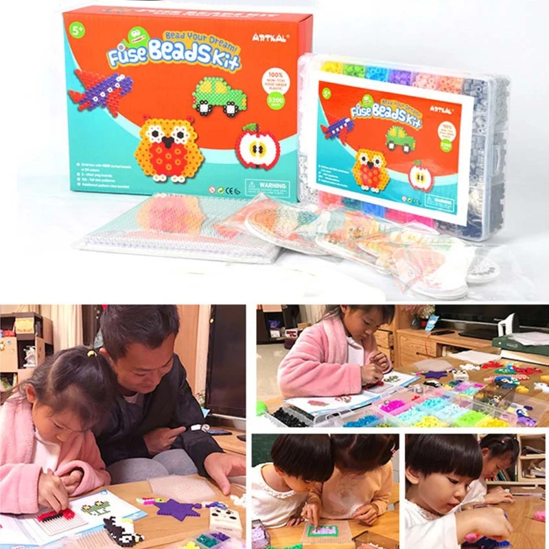 

5mm Perler Beads Children Toys with Template Sheets + Plastic Tweezer Set Creative DIY Craft Puzzle