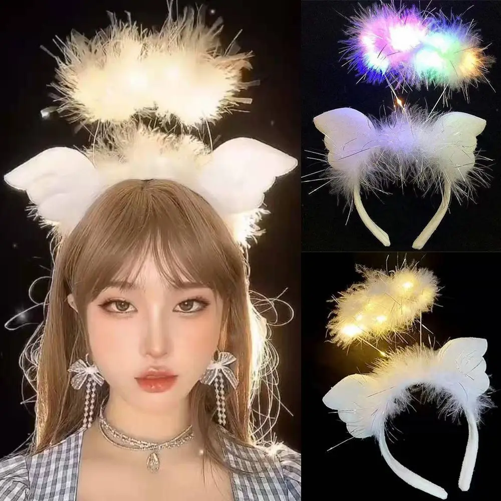 

Party Light Up Show Play Fancy Dress Angel Halo Headbands Christmas Hair Band Feather Wreath