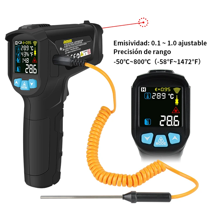 Digital Infrared Thermometer Laser Temperature Meter Non-Contact Pyrometer Imager Hygrometer IR Termometro Color LCD Light Alarm |