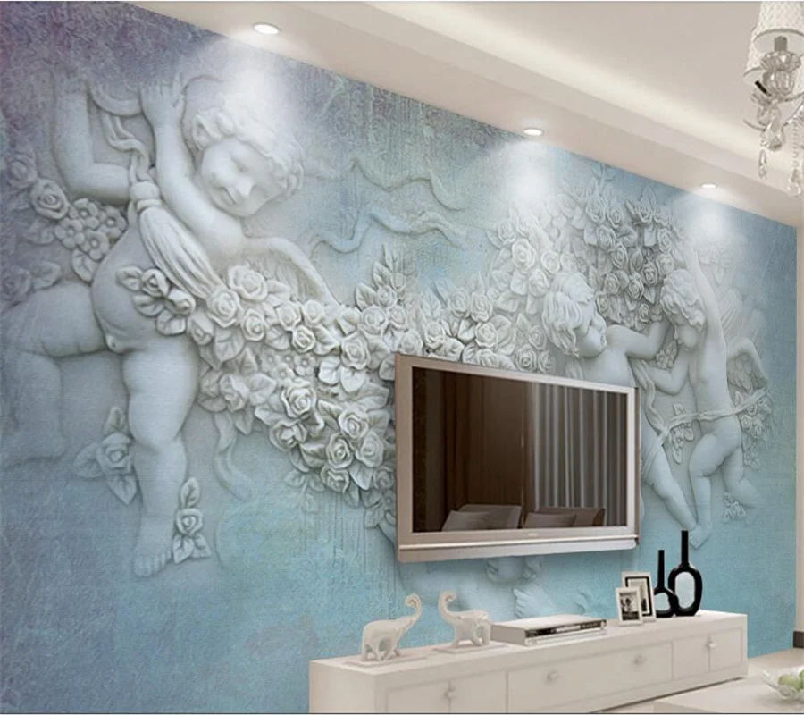 Wellyu Европейский ангел Купидон ТВ фон Большое Настенное панно на заказ зеленые