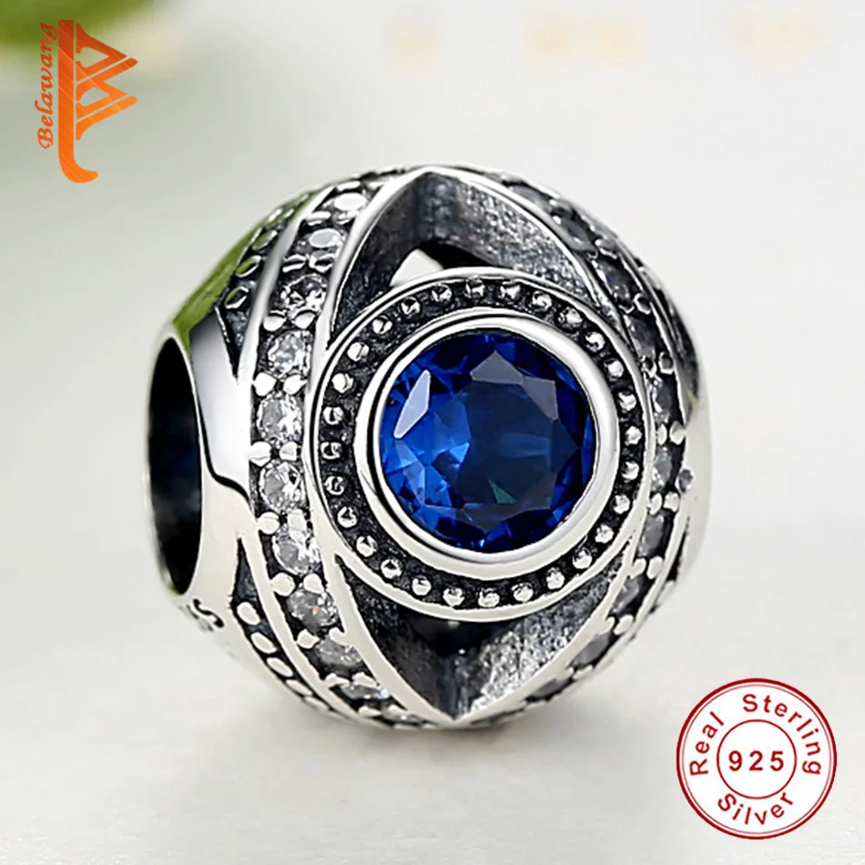 Wholesale 925 Sterling Silver European Blue Crystal Clear CZ Hollow Charm Fit Bracelet DIY Jewelry Dropshipping | Украшения и