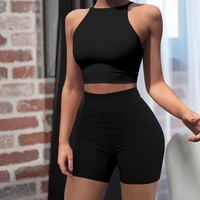 wantmove 2021 new european and american 5 colors womens sleeveless round neck suit nightclub slim two piece vest shorts am103
