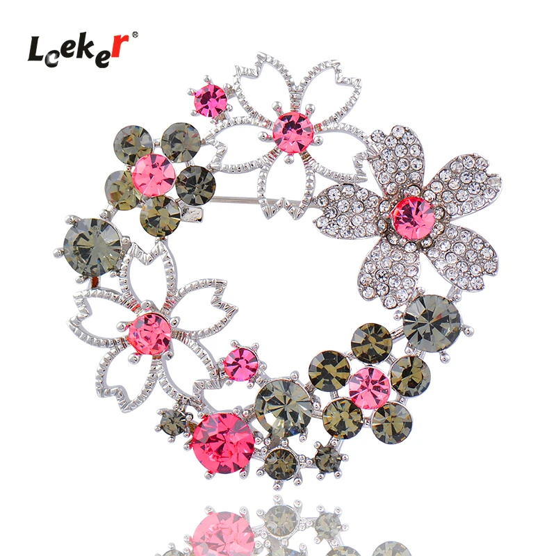 

LEEKER Hollow Flower Brooch For Women Pin With Pink Grey Cubic Zircon Stones Vintage Jewelry Accessories 186 LK2