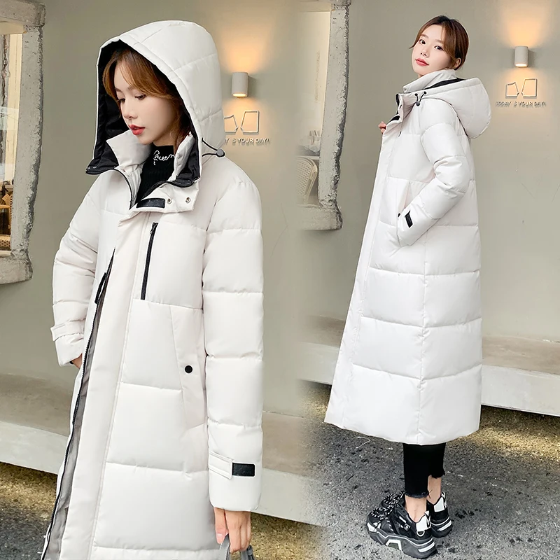 X-Long Winter New Women Thick Jacket Casual Hooded Cotton Padded Parkas For Female Solid Quilted Windbreaker Long Coat Outwear