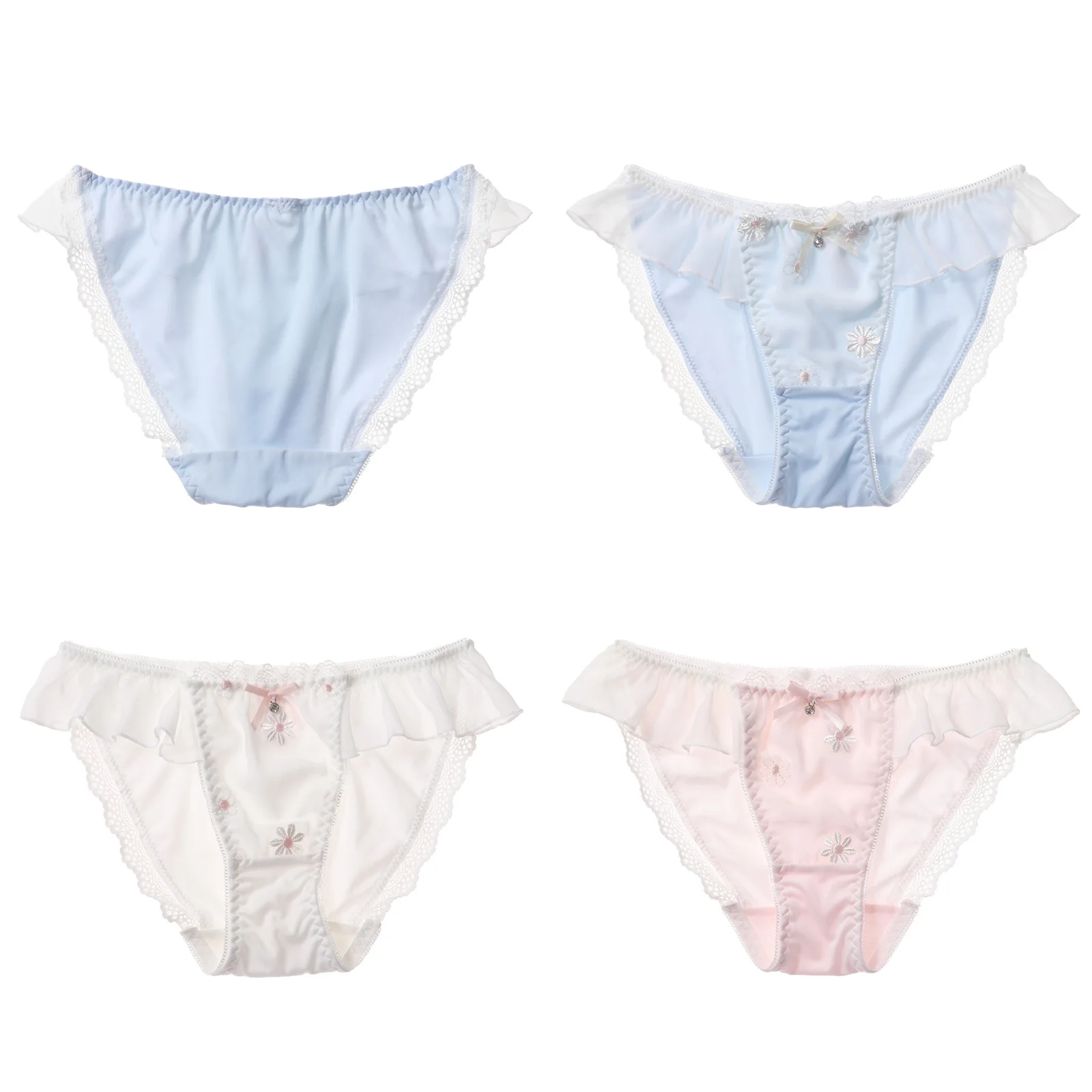 

Mens Low Waist Lace Trim Underwear Bowknot Rhineston Decor Underpants Elastic Waistband Panties Ruffled Flower Embroidery Briefs
