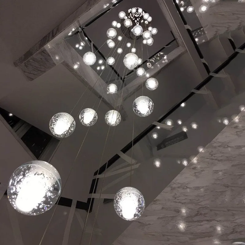 Lámpara colgante nórdica de bola de cristal, luz LED ajustable para Hotel, vestíbulo, escalera, decoración para sala de estar