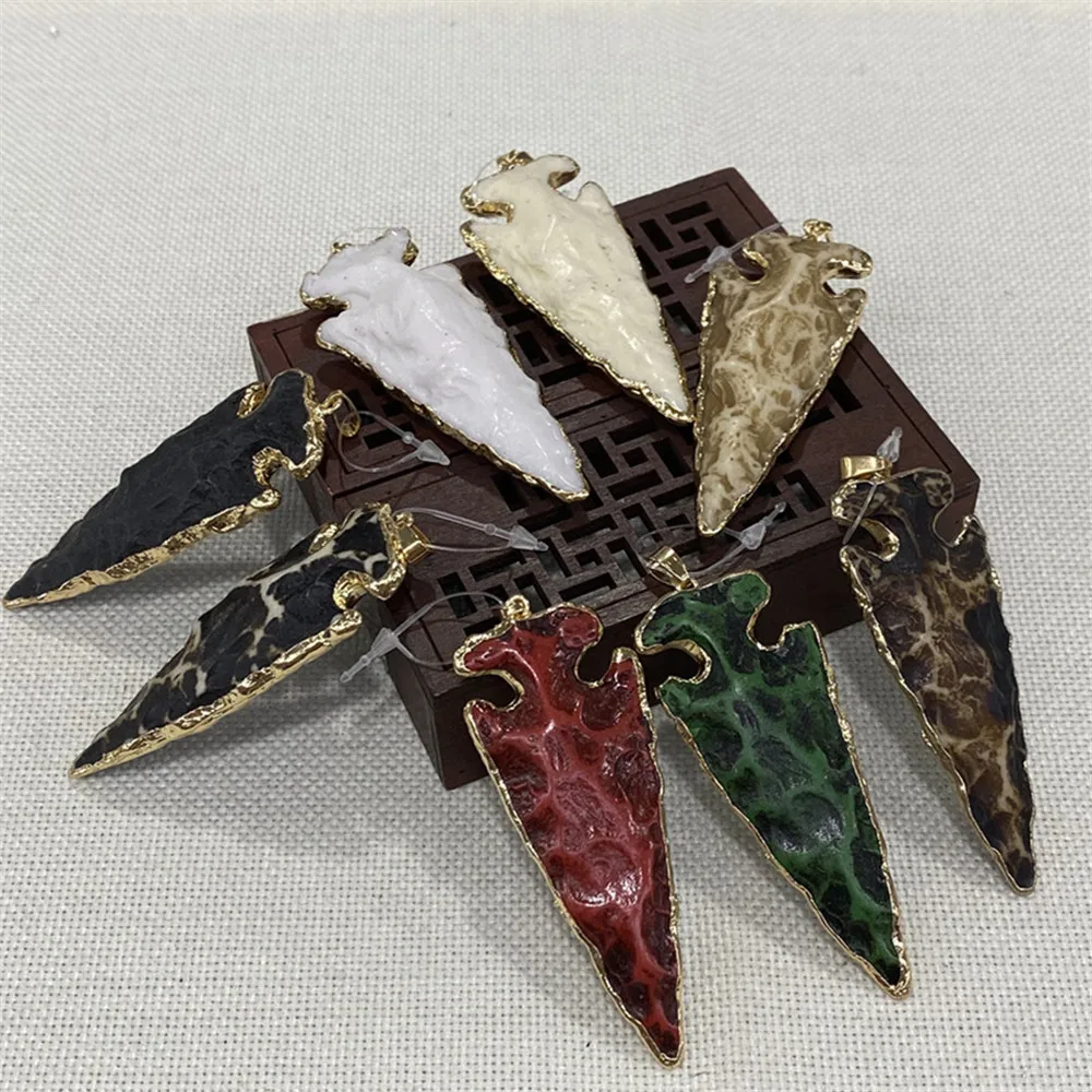 

Resin-filled Pendant Irregular Sword Shape Colorful Pattern Golden Edging DIY Making Exquisite Jewelry Necklace Decoration