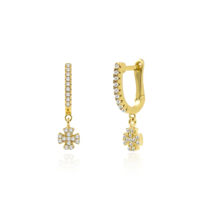 

AIDE Luxurious Cross Pendientes Hoop Earrings for Women Geometric Zircon Pave Pierced Earings Silver 925 Jewelry Gift kolczyki